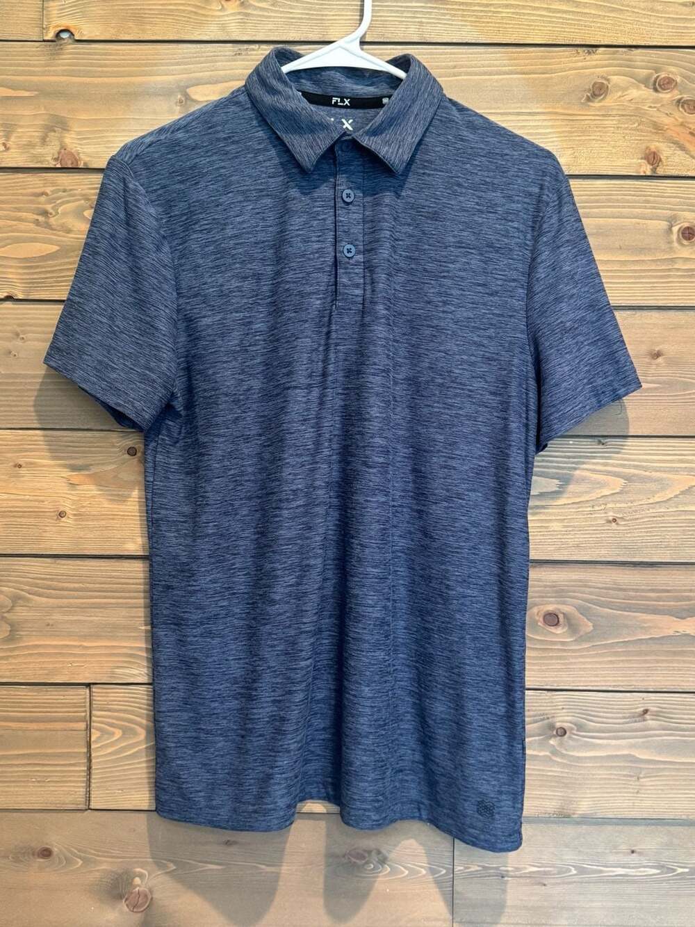 FLX Travel Leisure Heather Blue Short Sleeve Polo Shirt Men's Size S
